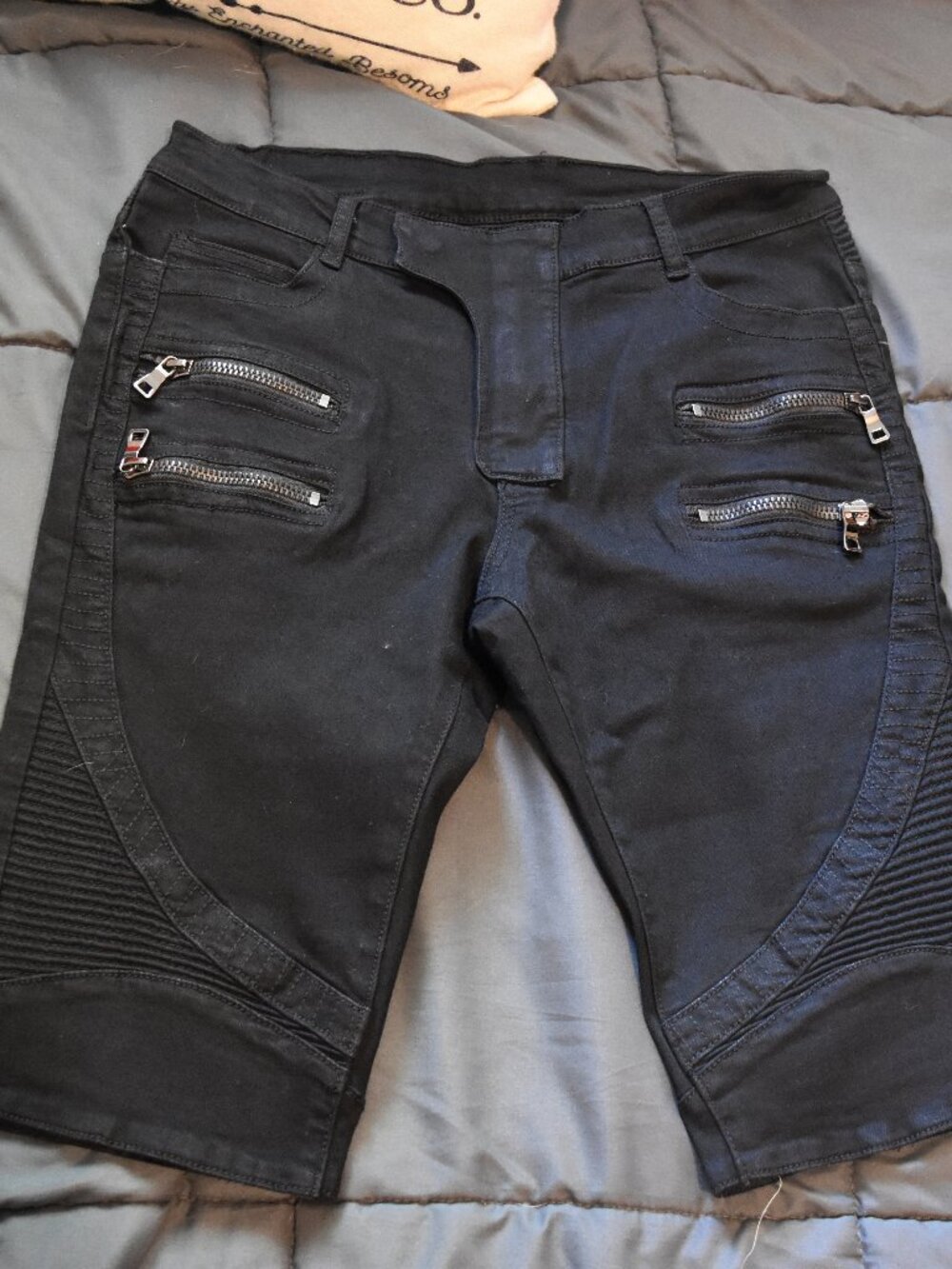 Authentic Balmain Paris Black Zipper Slim Biker Shorts Size 32